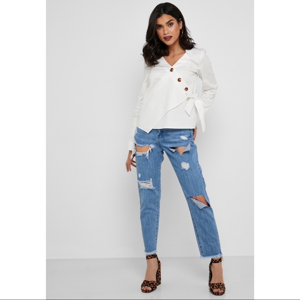 Misguided Denim Riot High Rise Slit Rip Mom Jeans - Picture 16 of 16